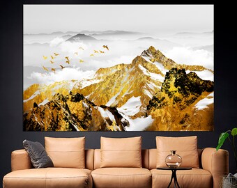 Golden mountains Scandinavian print Landscape print Mountain wall decor Print wall art Cascade mountains