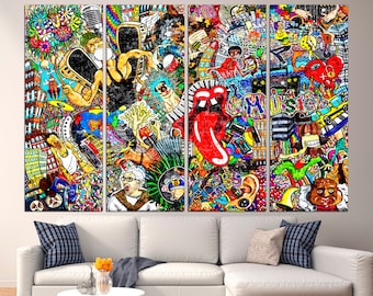 Graffiti canvas Trendy wall art Modern graffiti art Multi panel canvas Graffiti art canvas Colorful wall art