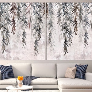 May include: A digital art print featuring a watercolour-style illustration of weeping willow branches hanging down against a light grey background.