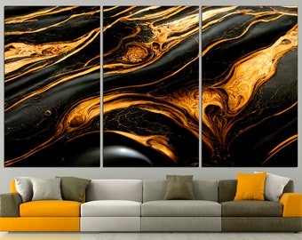 Gold Marble Abstract Canvas Art, Black & Gold Home Decor