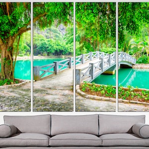 Bridge wall decor Forest canvas Bridge print Landscape canvas art Bridge canvas art River canvas print