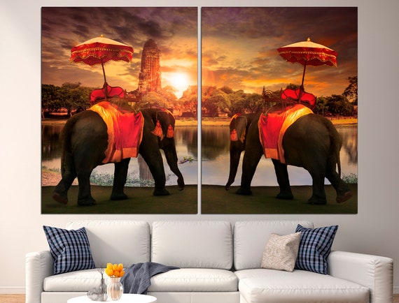 Thailand wall art Ethnic canvas Elephant wall art Indian home decor Ethnic wall art India art print