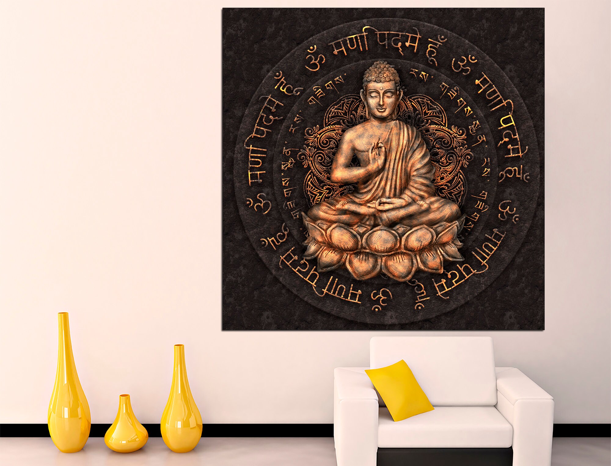 Gold Buddha Statue Large Canvas Art Buddha Wall Art Canvas Decor ...