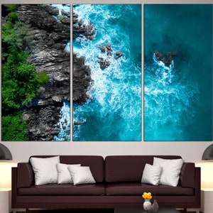 Rock waves print Ocean wall decor Wave abstract canvas Watercolor waves Large canvas art Wave abstract canvas