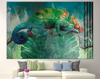 Chameleon canvas Wall art prints Lizard wall decor Jungle print Chameleon wall decor Tropical print