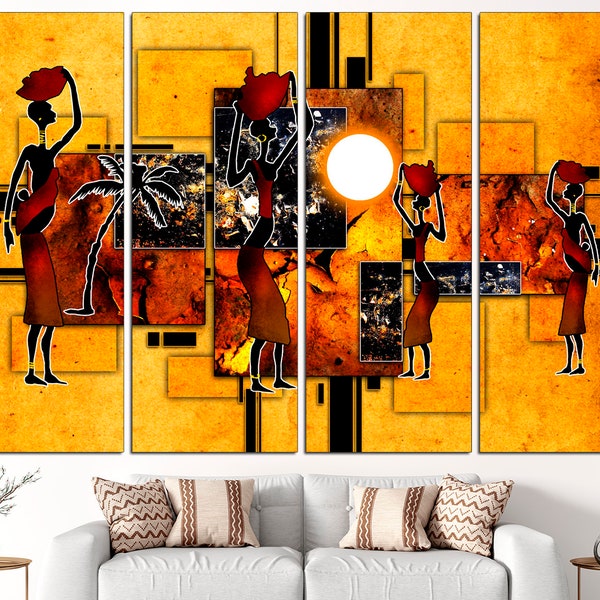 African canvas art Ethnic wall decor Black and gold art African colorful art Modern wall art Ethnic poster