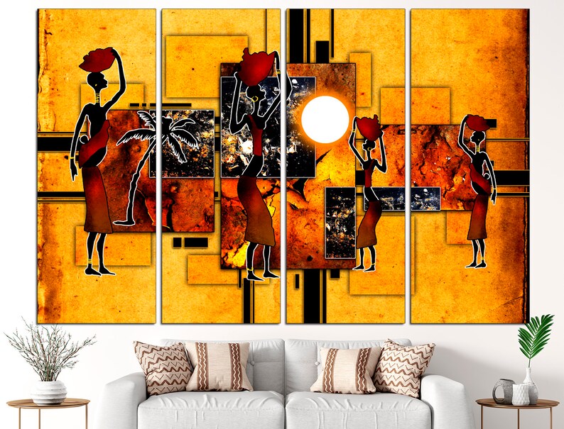 African canvas art Ethnic wall decor Black and gold art Etsy