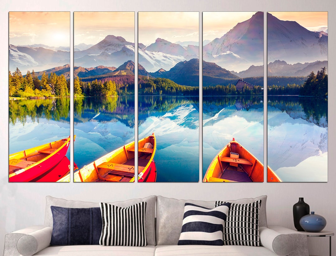 Boat Art Canvas Mountain Lake Mountain Landscape Lake Canvas - Etsy