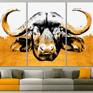 Gold buffalo Large wall art Farmhouse wall decor Highland cow print Buffalo silhouette