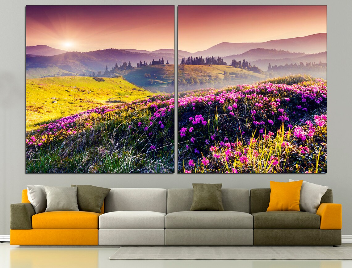 Mountain Canvas Triptych Wall Art Sunrise Wall Decor Mountains Etsy