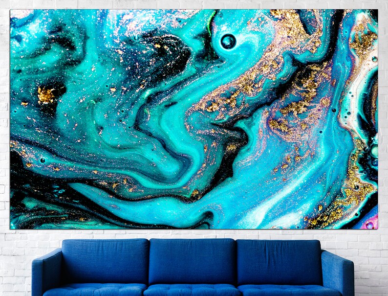 Gold Marble Wall Art Gold Marble Print Blue and Gold Gold Etsy