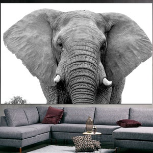 Black white elephant Large canvas art Elephant canvas Animal canvas print Elephant wall art Handmade canvas