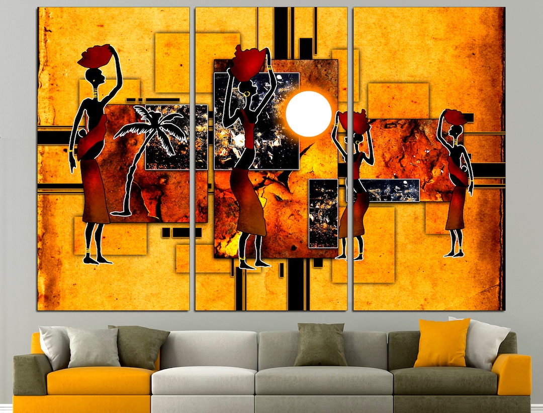 African Canvas Art Ethnic Wall Decor Black and Gold Art Etsy