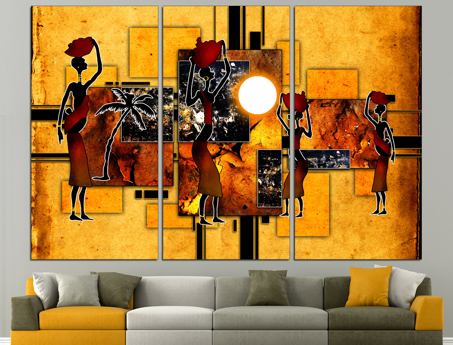 African canvas art Ethnic wall decor Black and gold art Etsy
