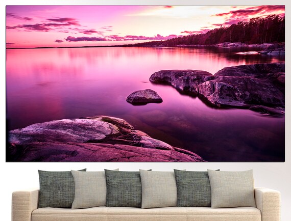 Pink Sunset Canvas Seascape Canvas Purple Sunset Pink Wall Art