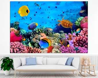 Lienzo de peces oceánicos Vivero del océano Arte de la pared del océano Pez abstracto azul Decoración de la pared del océano Decoración de la pared del pescado