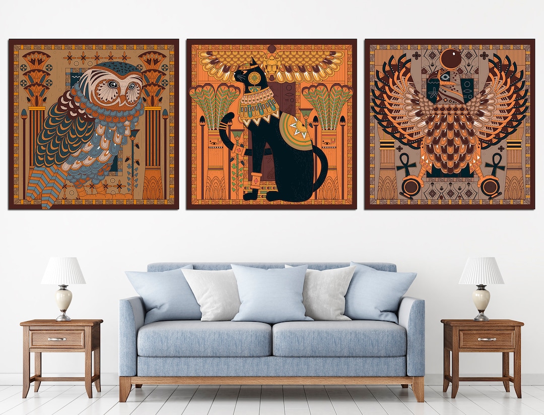 Egyptian Print 3 Piece Wall Art Egyptian Home Decor Set of 3 Wall Art ...