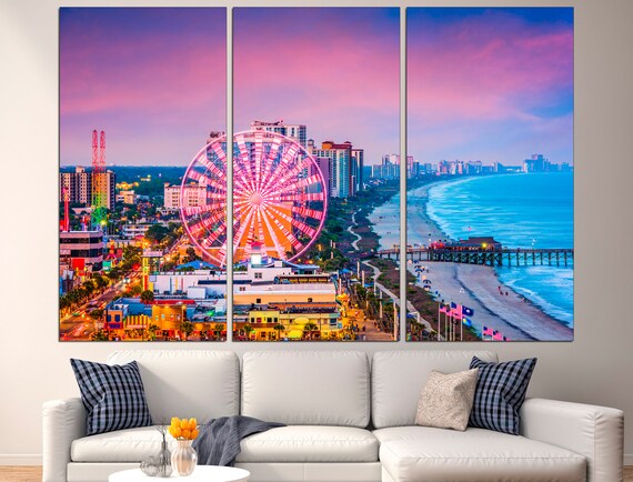 Myrtle Beach City wall art Beach house decor Cityscape art Beach wall print Living room wall art