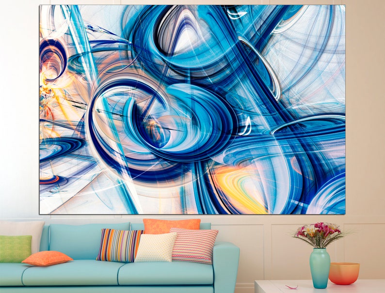 Yellow and Blue Art Large Canvas Art Yellow Wall Art Blue Etsy