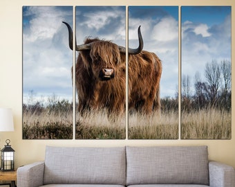 Texas Longhorn Large Wall Art Highland Cow Print, Cow Art Print Farmhouse Wall Decor Housewarming Gift