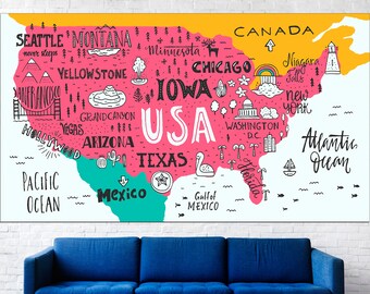 United States Map USA Map Canvas United States Print USA Map Poster Map Of United States American Map