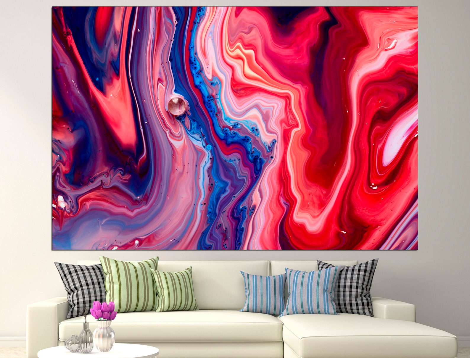 Red Marble Canvas Blue Marble Print Marble Wall Art Large Etsy