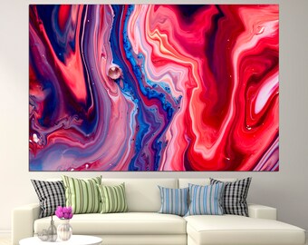 Red marble canvas Blue marble print Marble wall art Large canvas print Marble wall decor
