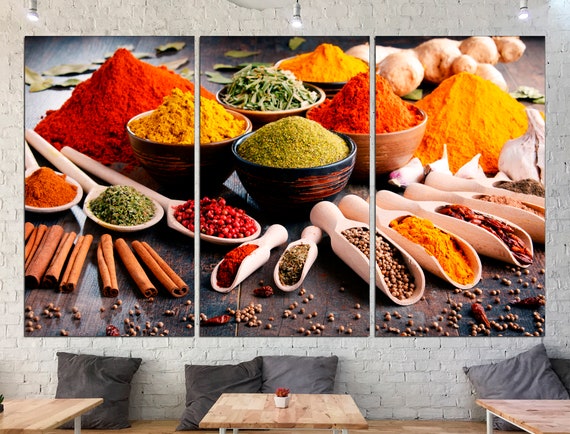 Kitchen wall decor Restaurant wall art Spices poster Dining room decor Spice wall art 3 piece wall art