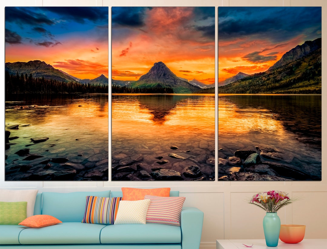 Mountain Sunset Canvas Print | Lake Landscape Wall Art - Etsy