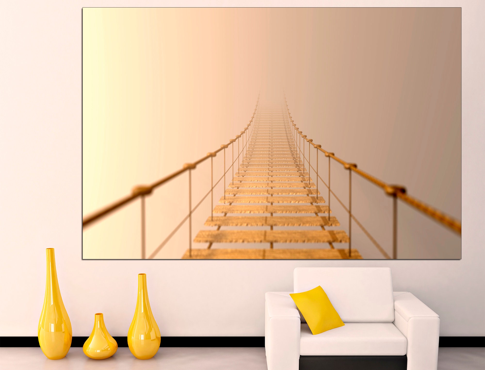 Suspension rope bridge Forest bridge print California canvas Bridge prints National park canvas