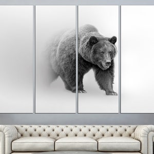 Black white bear Fog canvas Animal wall art Black and white art Bear nursery print Polar bear print