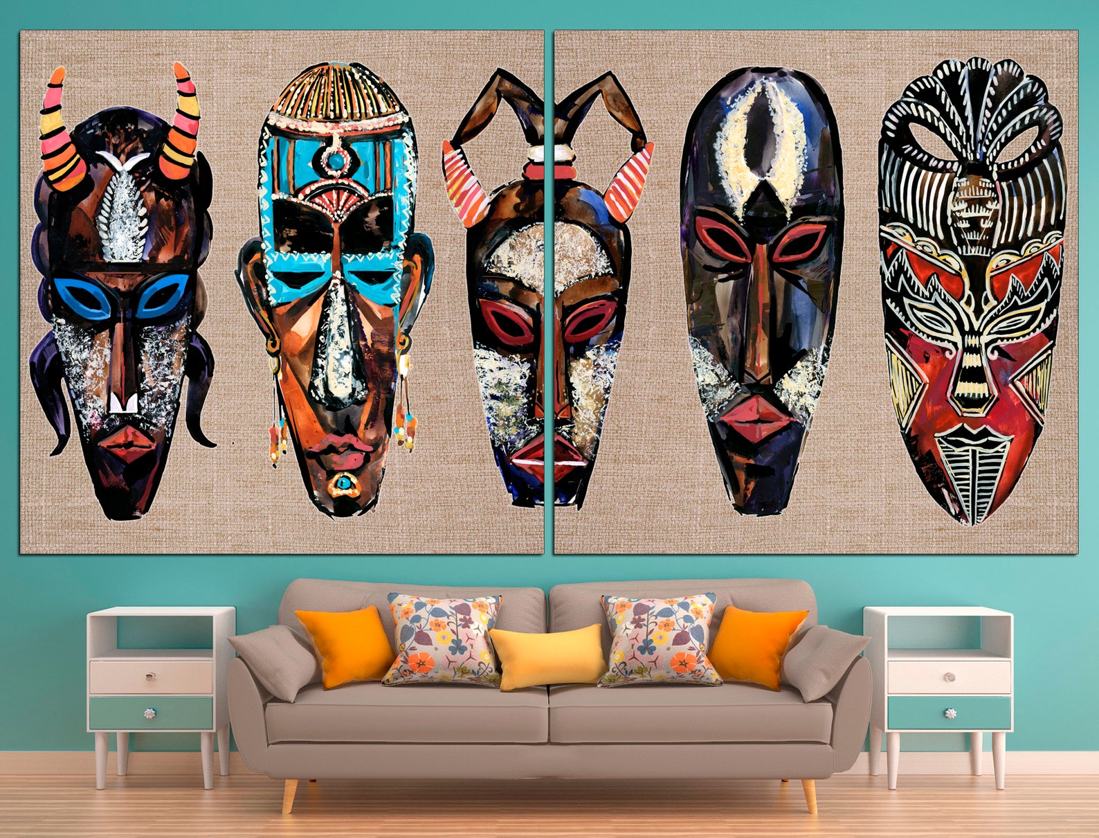 African mask canvas Tribal mask print African wall art African | Etsy