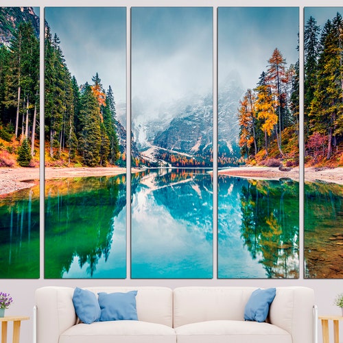 Large Mountain Lake Canvas Print Mountains Wall Art Lake Etsy
