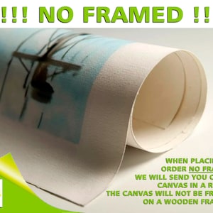 May include: A rolled canvas print with the text "!!! NO FRAMED !!!" and "WHEN PLACING AN ORDER NO FRAMED, WE WILL SEND YOU ONLY A CANVAS IN A ROLL!!! THE CANVAS WILL NOT BE FRAMED ON A WOODEN FRAME!!!" printed on the bottom. The canvas is white and has a textured surface.
