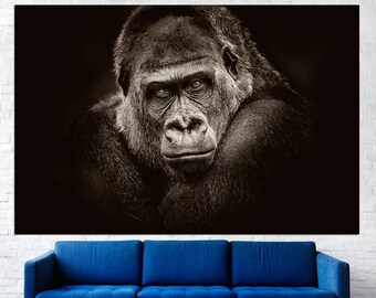 Gorilla print Animal wall art Gorilla poster Black white print Gorilla wall art Jungle print