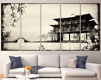 Japanese wall art 3 piece wall art Japan home decor Asian wall art Framed wall art