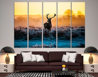 Deer Wall Decor Multi Panel Canvas Forest Canvas Deer Large Wall Art Deer Art Print Poster
