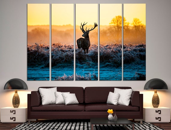 Deer Wall Decor Multi Panel Canvas Forest Canvas Deer Large Wall Art Deer Art Print Poster