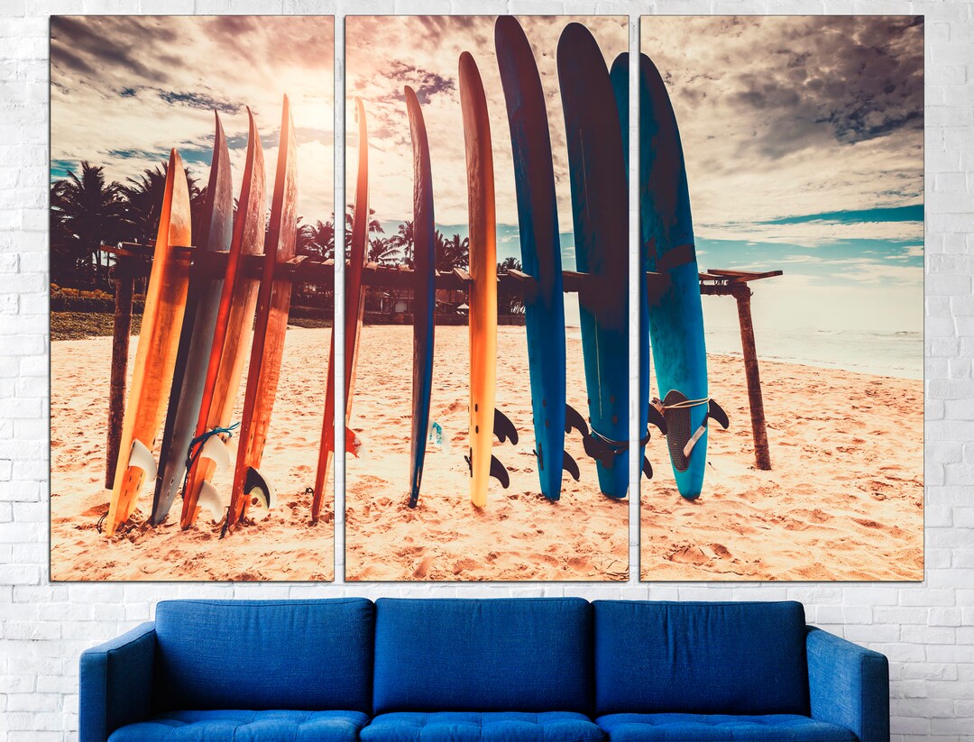 Surfboard Wall Art Surfing Canvas Framed Canvas Beach House Decor