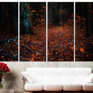 Paisaje de otoño Gran arte de otoño Arte de la pared del bosque Bosque misterioso Decoración del bosque de otoño Cartel del bosque