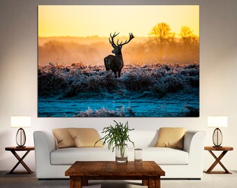 Deer Wall Decor Multi Panel Canvas Forest Canvas Deer Large Wall Art Deer Art Print Poster