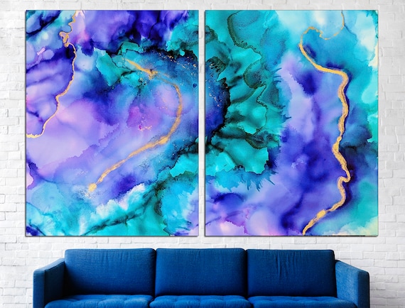 Marble Canvas Art Large Abstract Print Marble Canvas Navy Blue Wall Art Print Oversized Wall Art