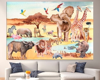 Safari Animals Canvas Wall Art, Jungle Nursery Decor