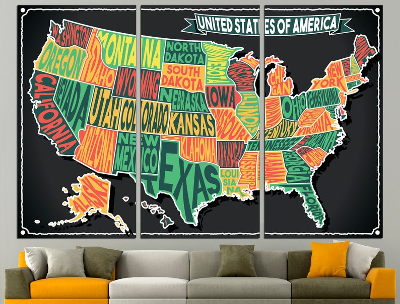 USA Map Canvas Map of America Map Wall Art Map of United Etsy Canada