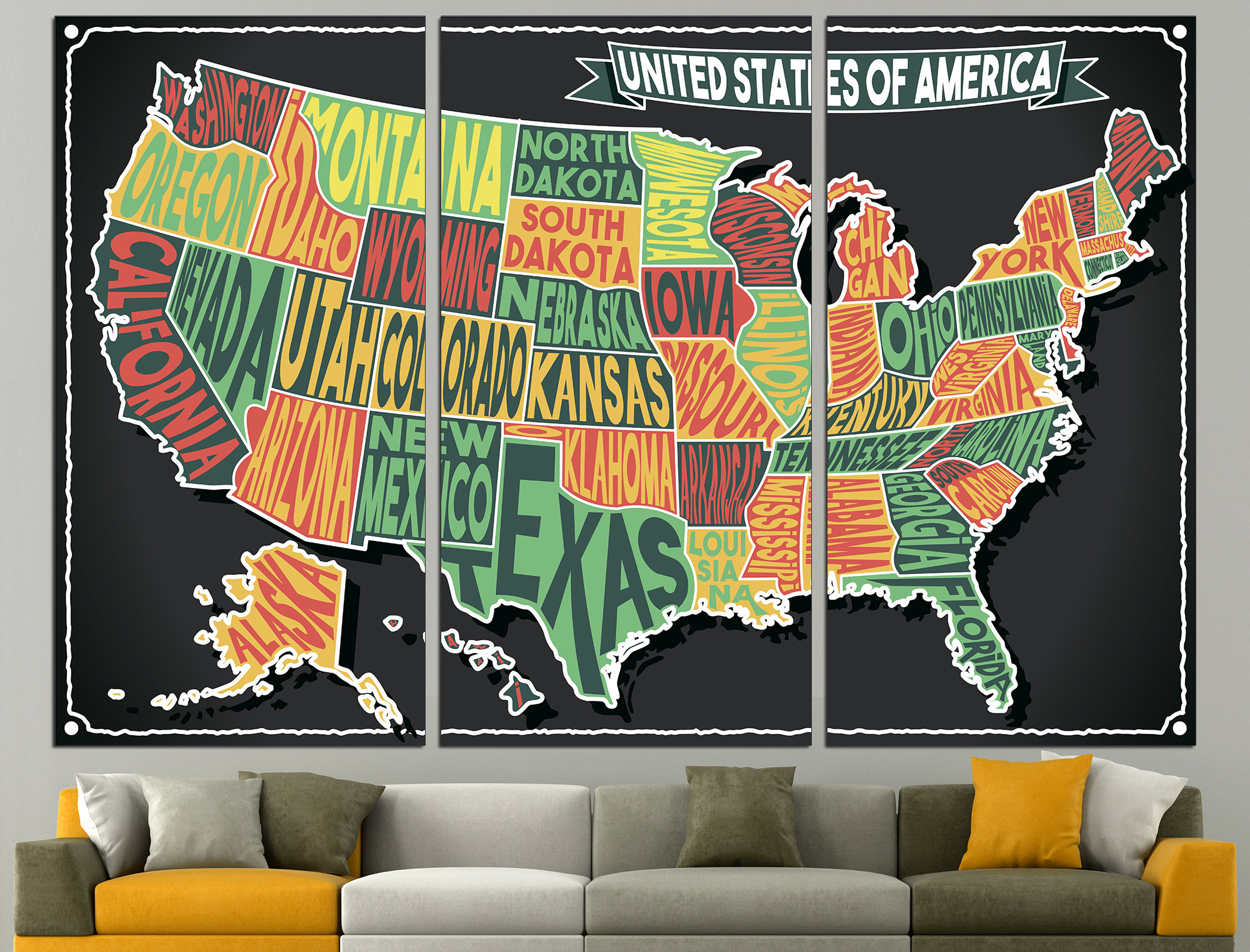 USA Map Canvas Map of America Map Wall Art Map of United Etsy Canada