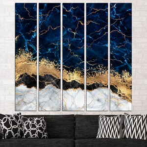 Blue marble canvas Large canvas art Blue gold wall art, Home decor canvas Abstract marble art Blue wall decor