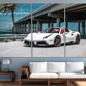 Ferrari 488 White Ferrari Sport car canvas Ferrari print Ferrari home decor
