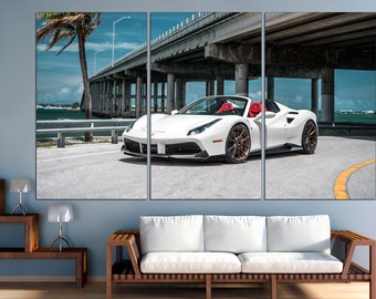 Ferrari 488 Canvas Print: White Sport Car Home Decor
