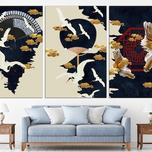 Japanese set canvas Large canvas print Set of 3 prints Traditional japanese Neutral wall art set Japanese art canvas