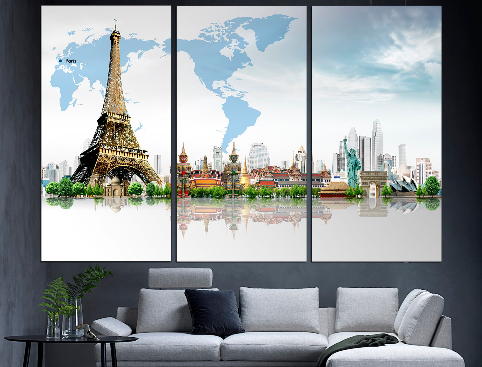 Travel Print Set World Map Wall Art Travel Wall Art Travel Etsy